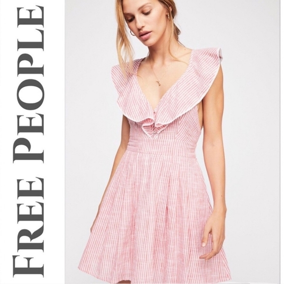 NEW Free People Seersucker Mini Dress size XS in Red Pinstripe - Picture 1 of 7